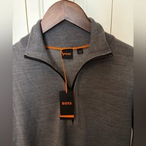 BOSS Men's Wool blend Zip-Up Sweater in Gray